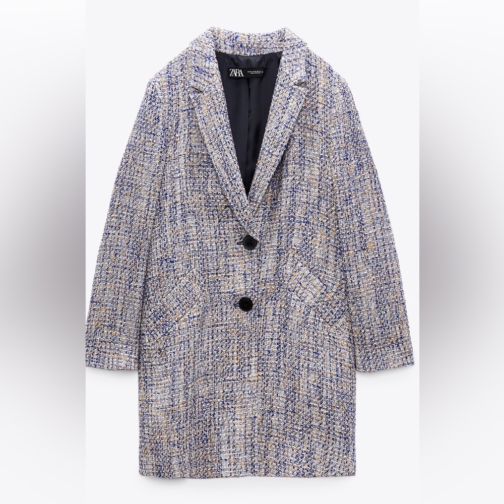 Zara wool blend long blazer textured